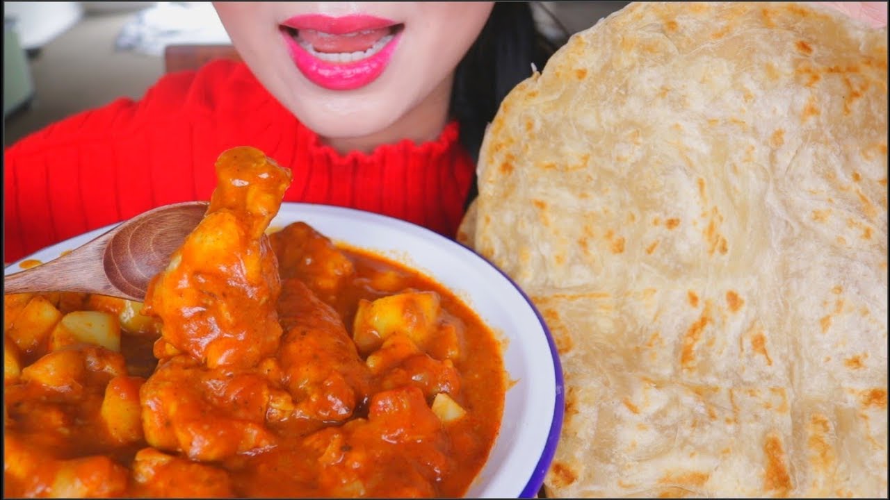 ASMR CHEWY ROTI PRATA / PARATHA | SPICY CHICKEN POTATO CURRY | EATING SOUNDS | NO TALKING