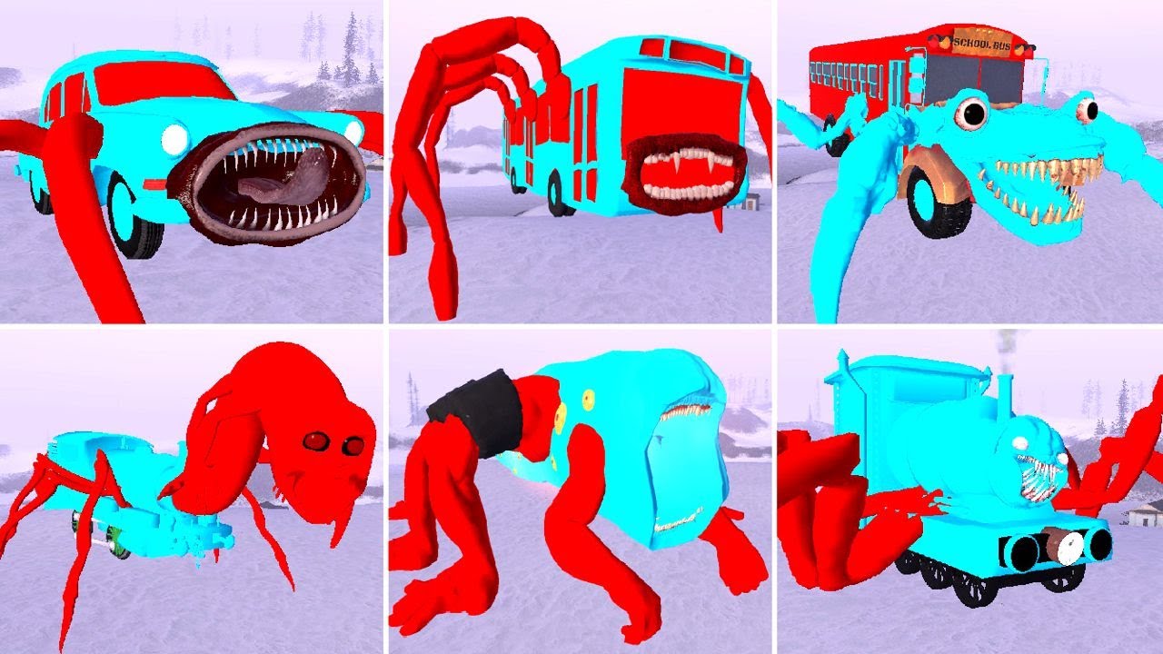ALL MONSTERS BLUE - RED Big & Small:  New Update Bus Eater Family (Garry's Mod)