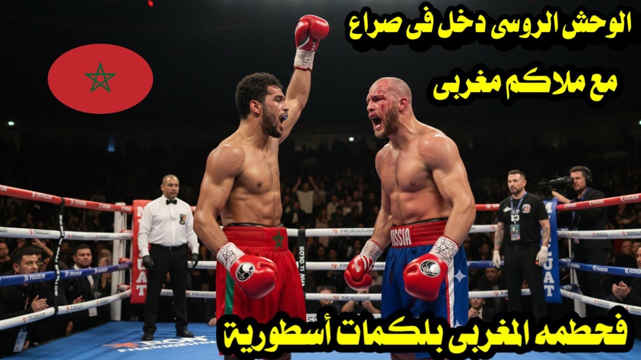 الوحش الروسى دخل فى صراع مع ملاكم مغربى فحطمه المغربى بلكمات أسطورية جعلت الجمهور يهرب من المدرجات