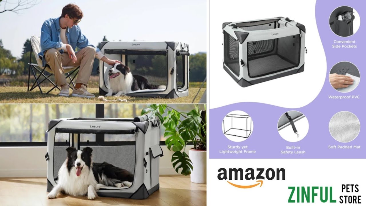 ✅Lesure Collapsible Dog Crate - Portable Dog Travel Crate Kennel for Large Dog 