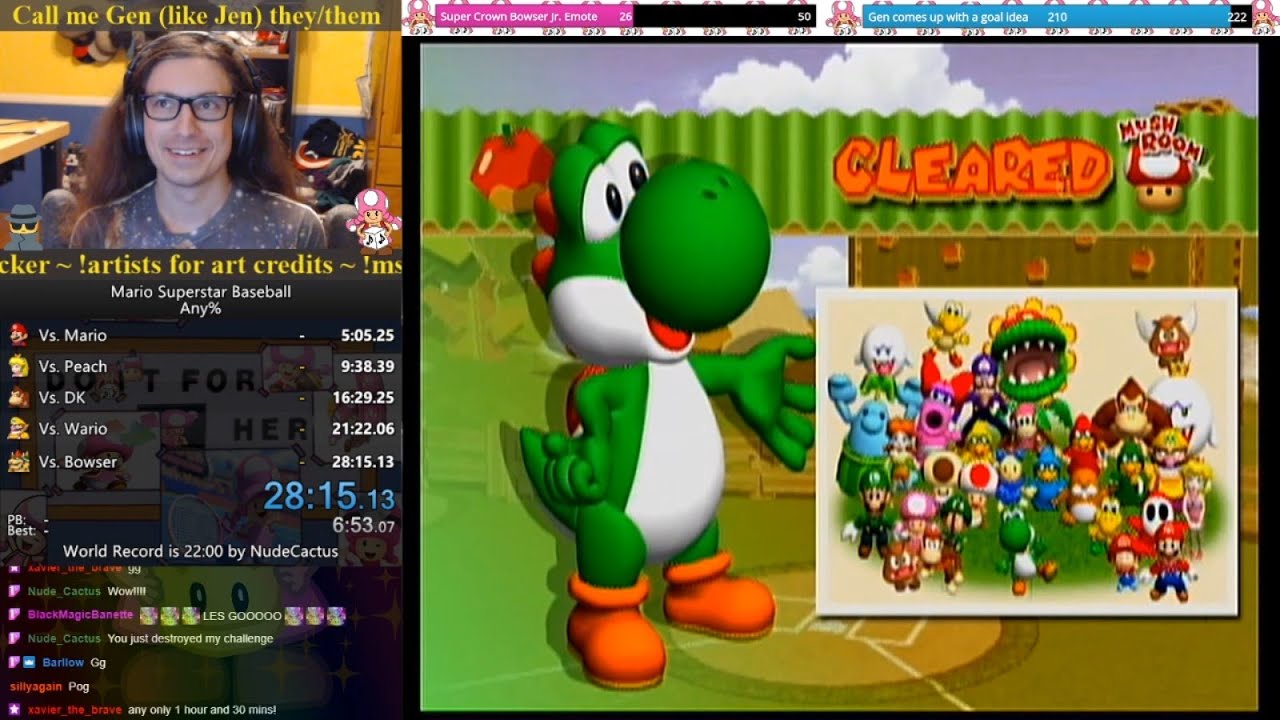 Mario Superstar Baseball Any% - Mushroom Difficulty in 28:15 (Personal Best) on April 4, 2021