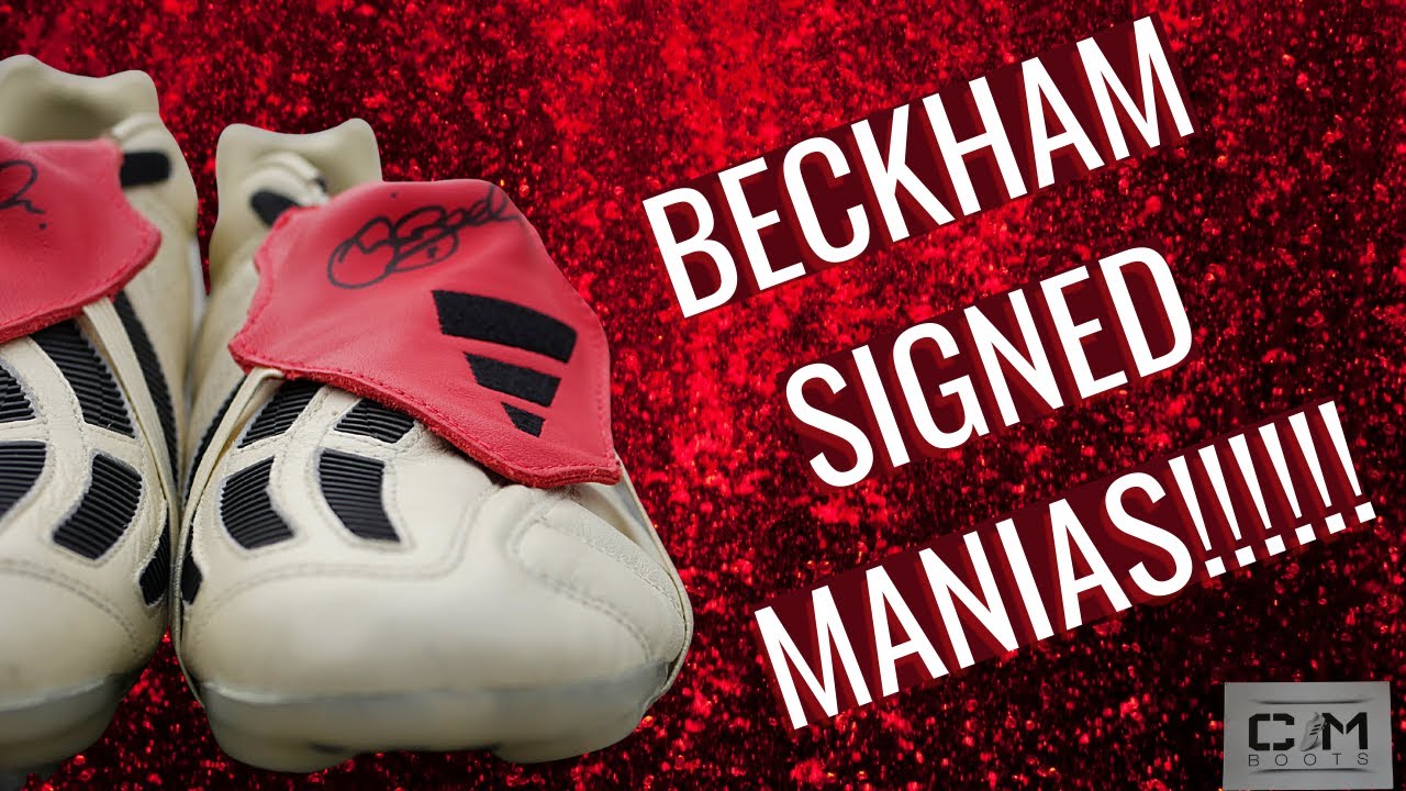 INCREDIBLE David Beckham SIGNED adidas Predator Mania Champagne Boots from 2002!