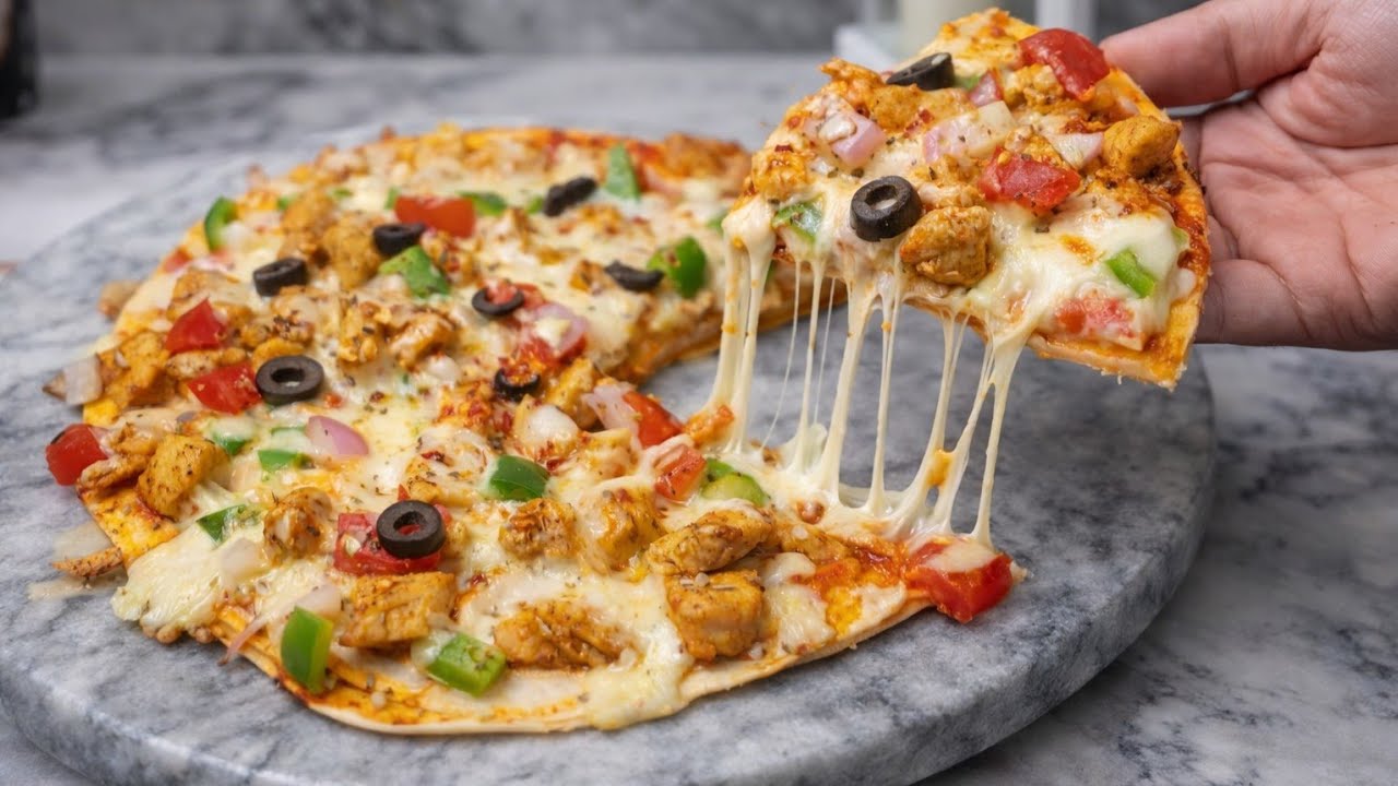 Chicken Pizza Recipe Without Oven | No Yeast No Maida Pizza Recipe | How To make Pizza in 15 mintues