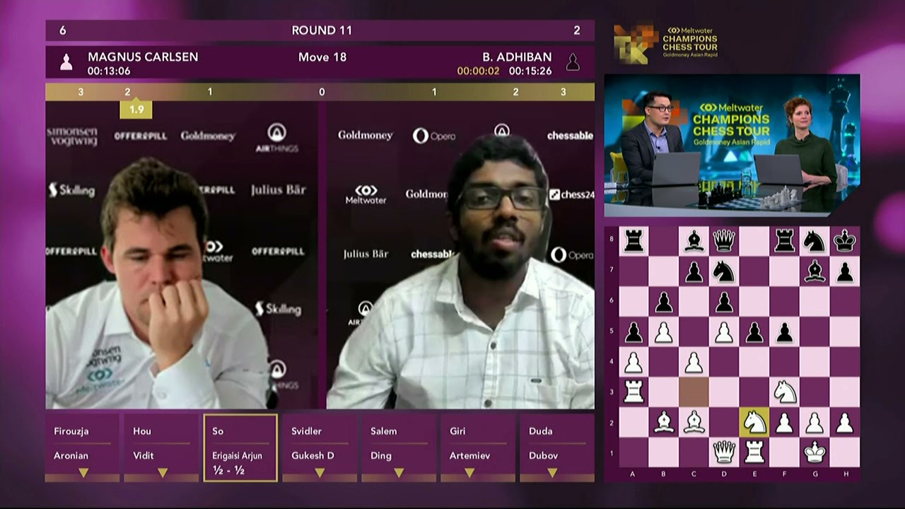 Magnus Carlsen vs Adhiban Baskaran | Goldmoney Asian Rapid Day 3 27.05.2021