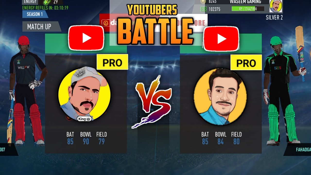 YouTubers Battle || Waseem Gaming vs Fahad Gaming || Real Cricket 20 Multiplayer || 