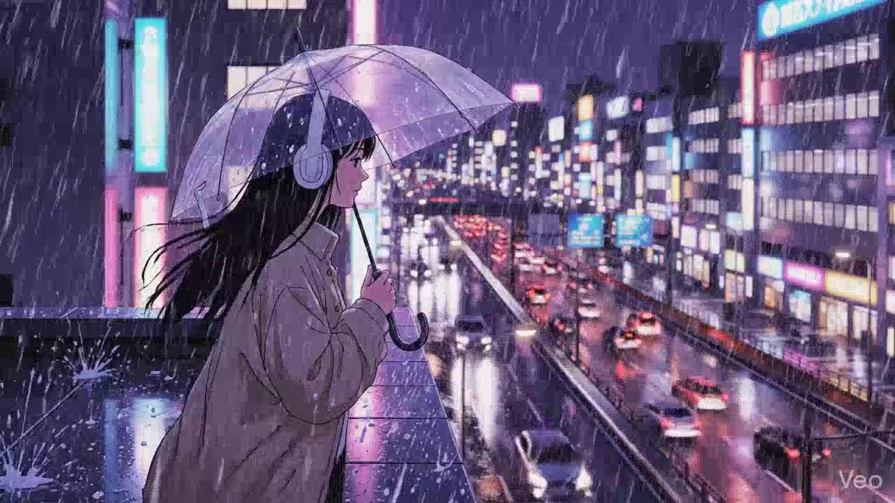 Night Rain Ambience 🌧️ Japanese Neon City Lofi