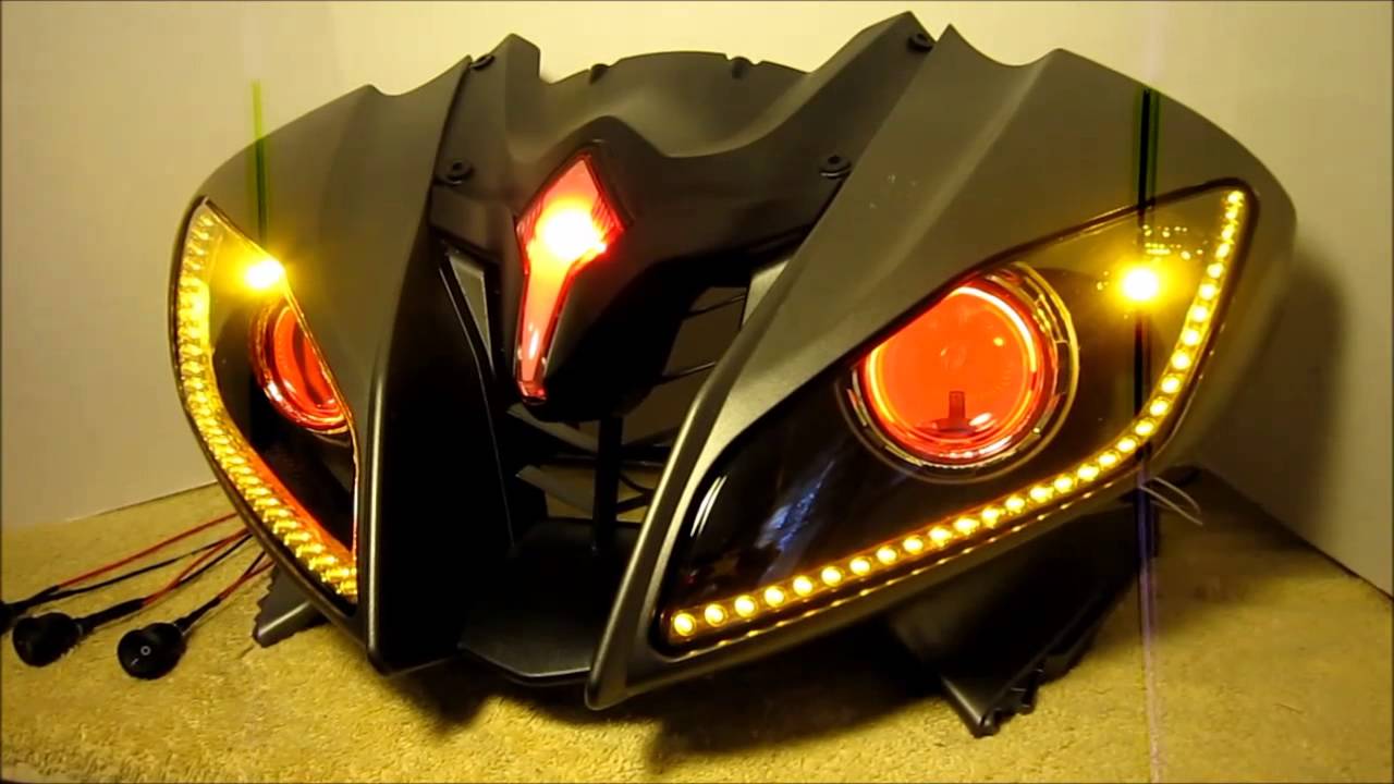 #13 2006-2013 Yamaha R6 HID Projector Headlights BiXenon Dual Angel Eyes Halo By BKmoto.com