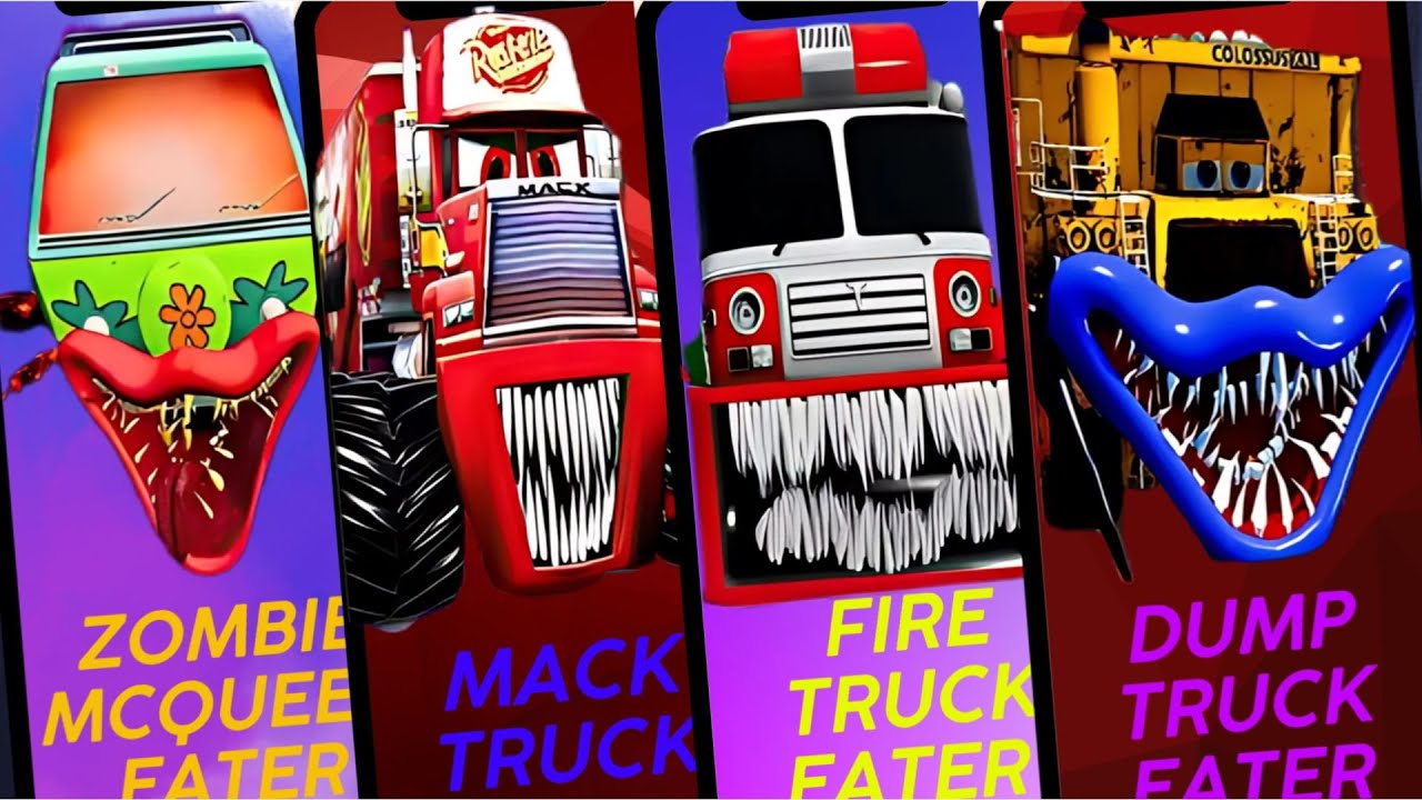 Zombie McQueen Eater 🆚 Mack Truck 🆚 Fire Truck Eater 🆚 Dump Truck Eater edm rush hop