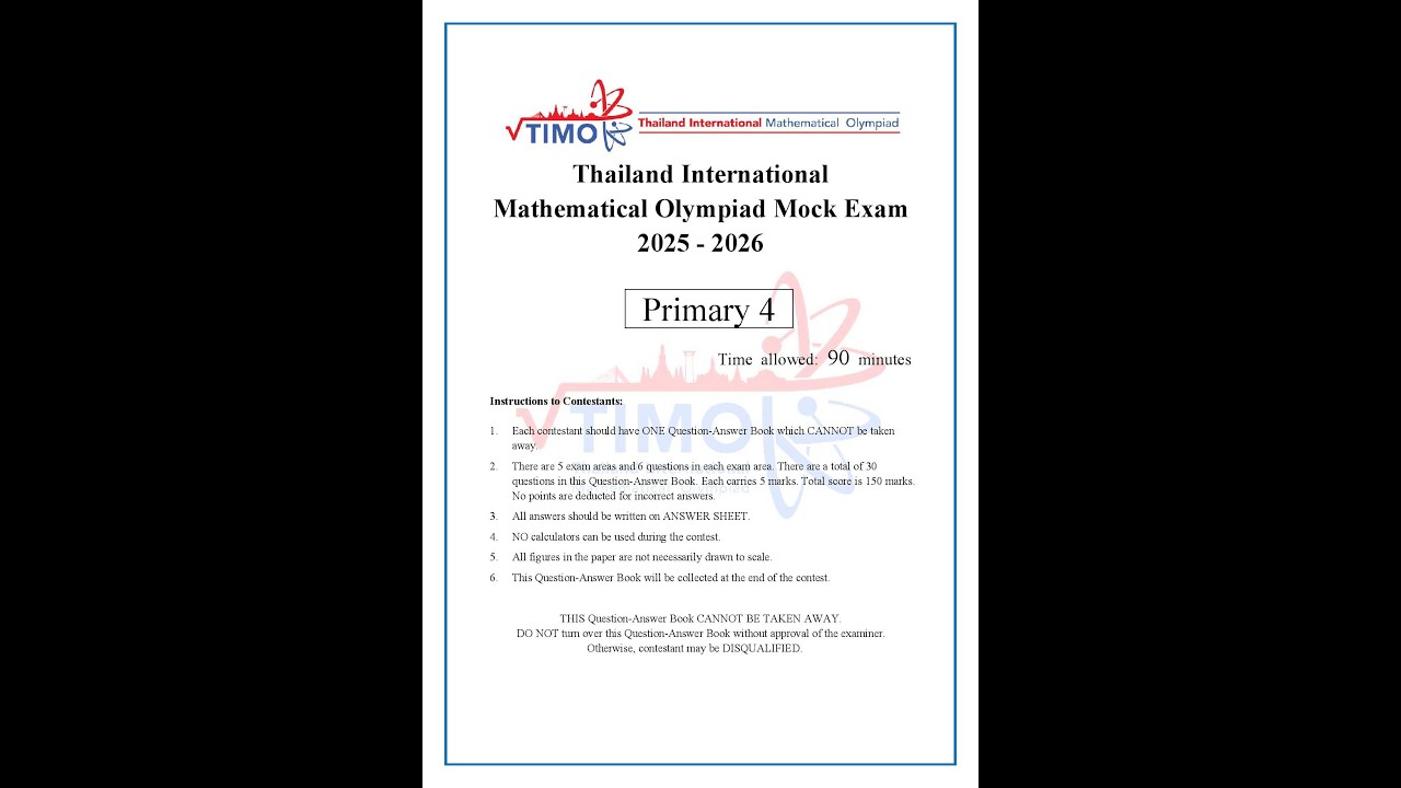 TIMO Mock Exam 2025-2026 Primary 4 Part I