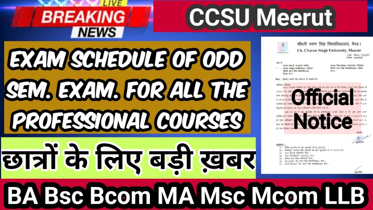 CCSU BBA BCA BA LLB Msc Bsc Datesheet Declare || Datesheet of ODD Sem Exam Professional Courses