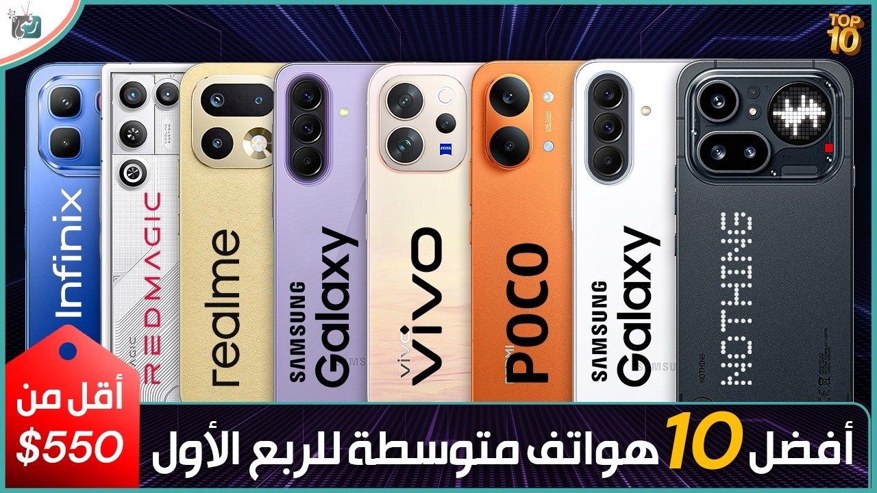 أفضل 10 هواتف متوسطة للربع الأول من سنة 2026 بسعر أقل من 550 دولار .. اختيارك بين الافضل ؟