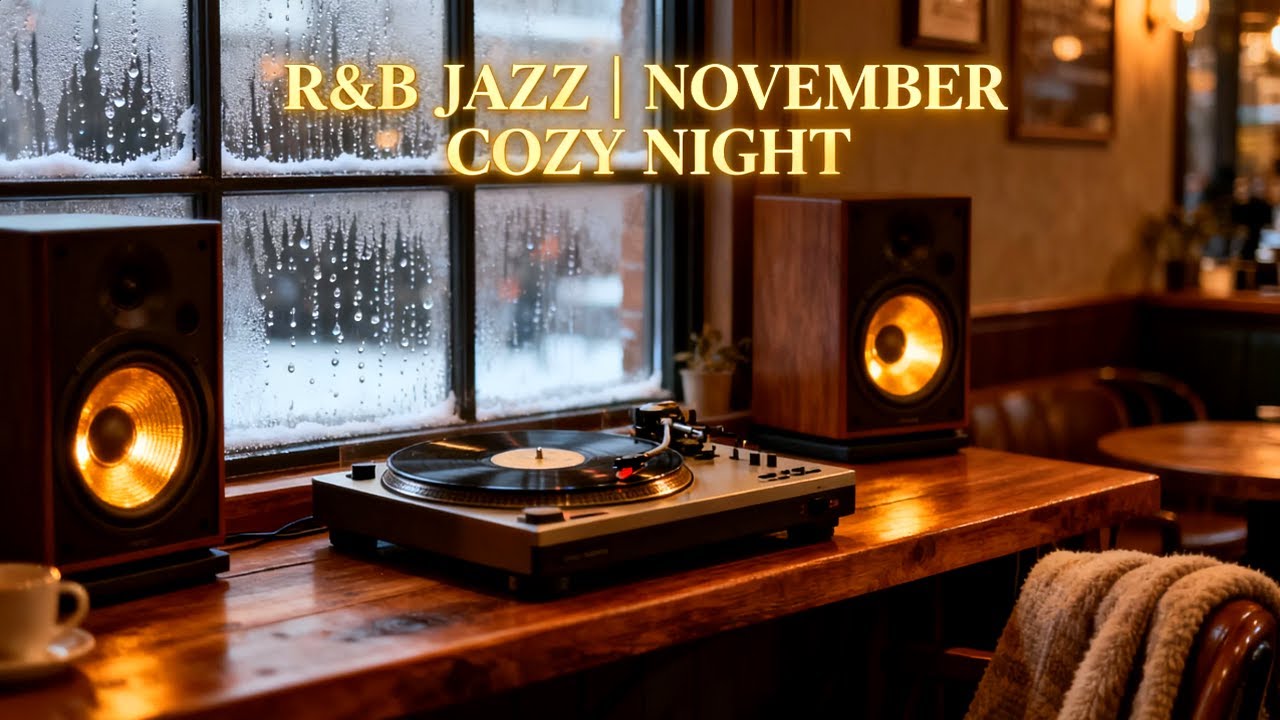 Warm Golden Jazz and RnB for November Night Focus | Smooth Rainy Café Ambience