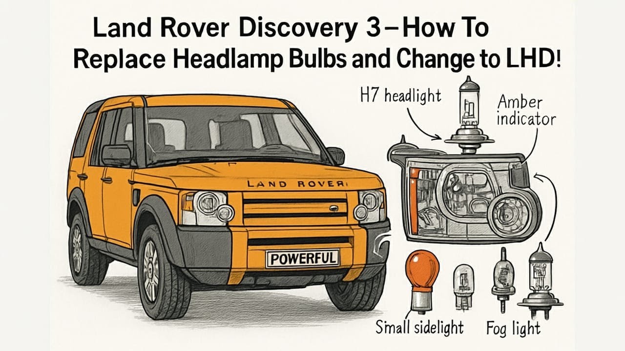 Land Rover Discovery 3 How to replace Headlight Headlamp Bulbs & Change to LHD Beam Pattern