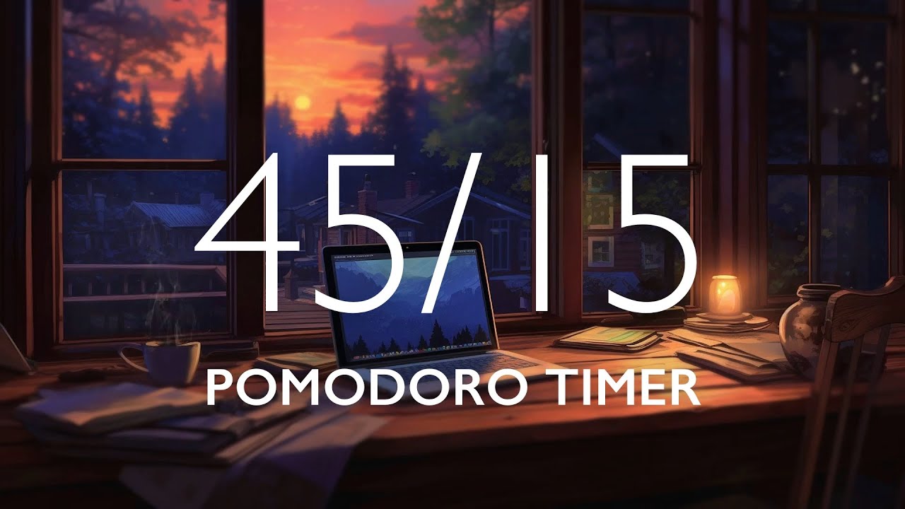 Pomodoro Timer with Ambient Music 🎧 2 hour study session (45/15)
