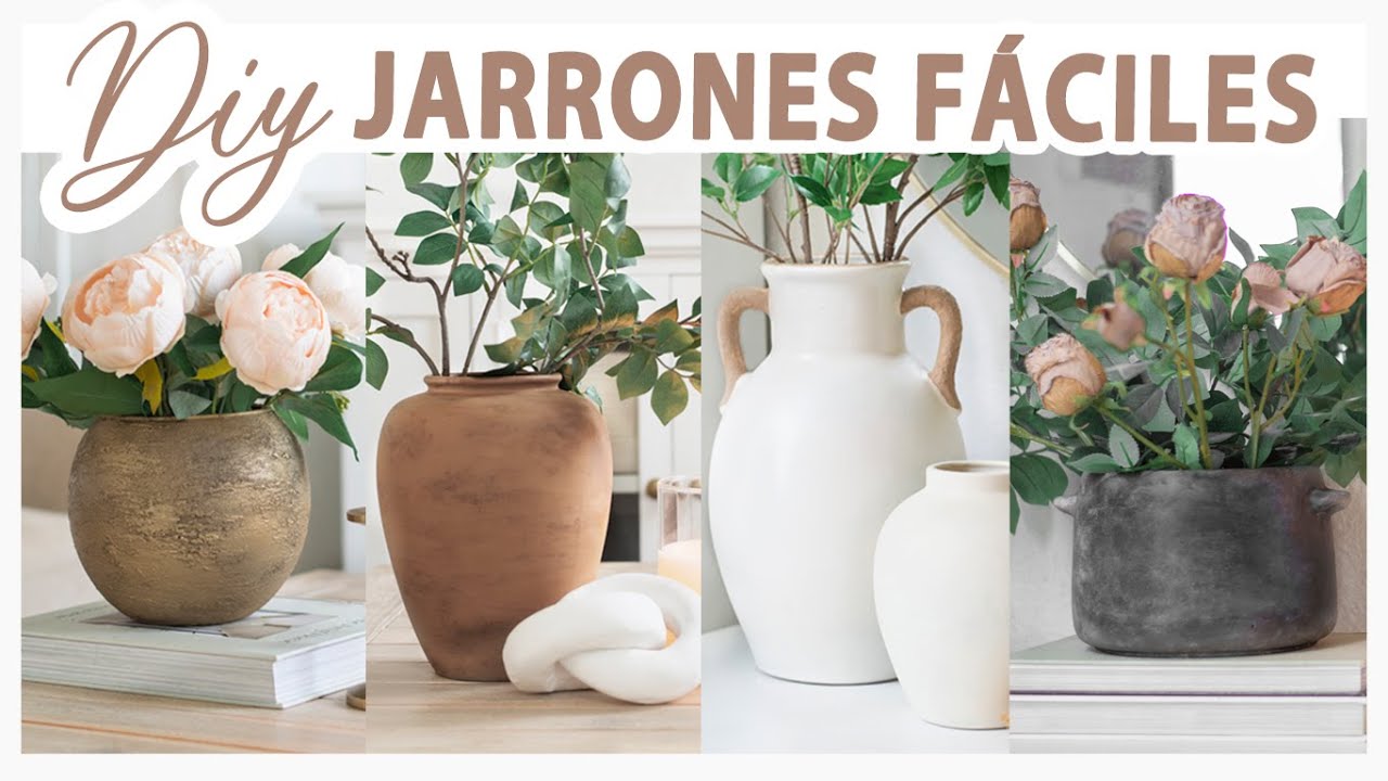 ✅DIY JARRONES fáciles y elegantes ESTILO POTTERY BARN  😮 RÚSTICOS  EFECTO CERÁMICA/ MANUALIDAD FÁCIL