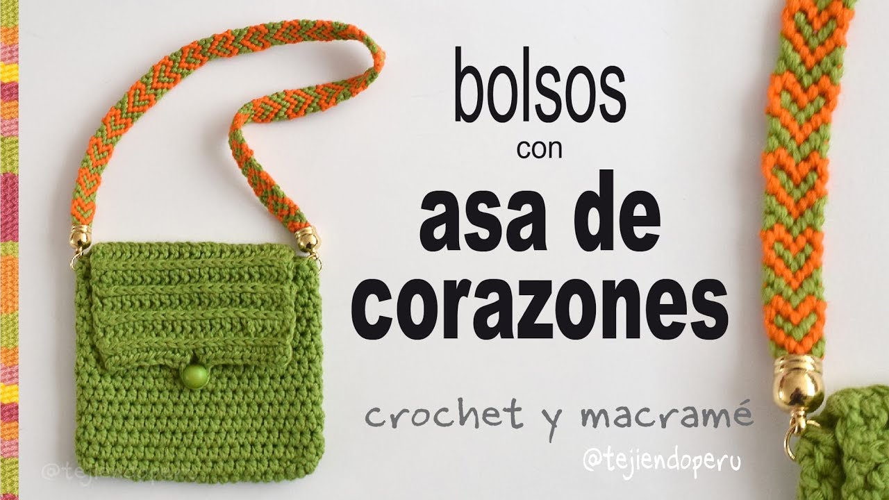 Bolsos a crochet con asa de corazones - Tejiendo Perú