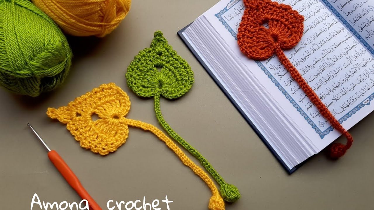Easy crochet bookmark كروشيه   فاصل مصحف/كتاب ورقة شجر سهل جدا وبسيط للمبتدئين رمضان 2022