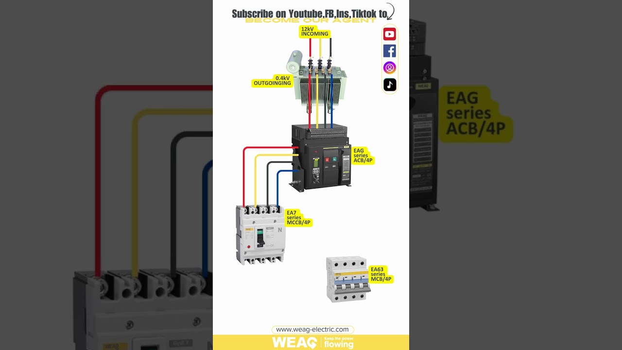 Air circuit breaker(ACB)MCCB MCB Connected with Step Down Transformer from 12kV M.V to 0.4kV L.V!