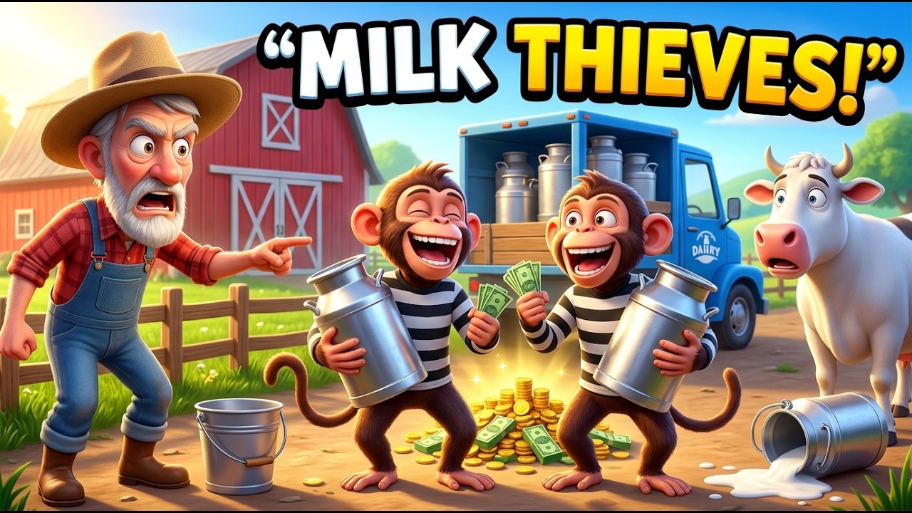 Sneaky Monkeys Stole Milk 🐄 and sold to Dairy Farm from Old macdonald Farm! 🐵👀 | Funny Animal Story
