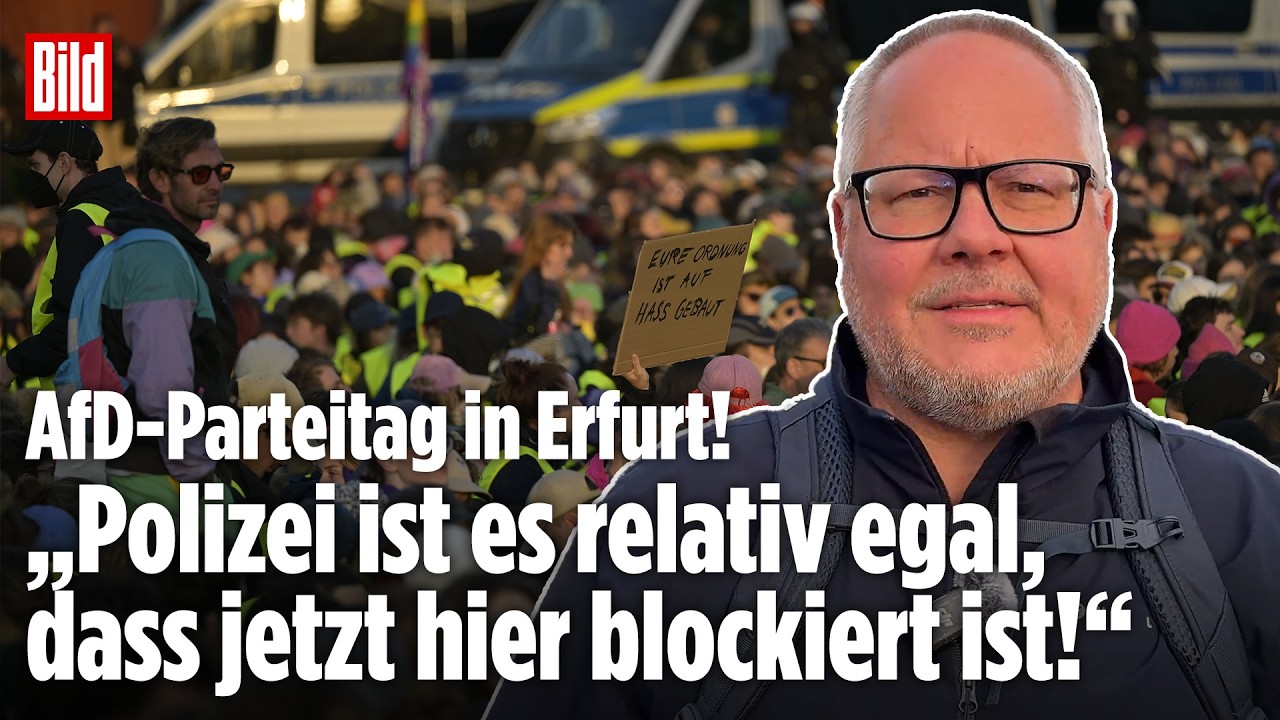ERFURT: Erste Blockaden am AfD-Parteitag! Demonstranten treffen auf Polizei!