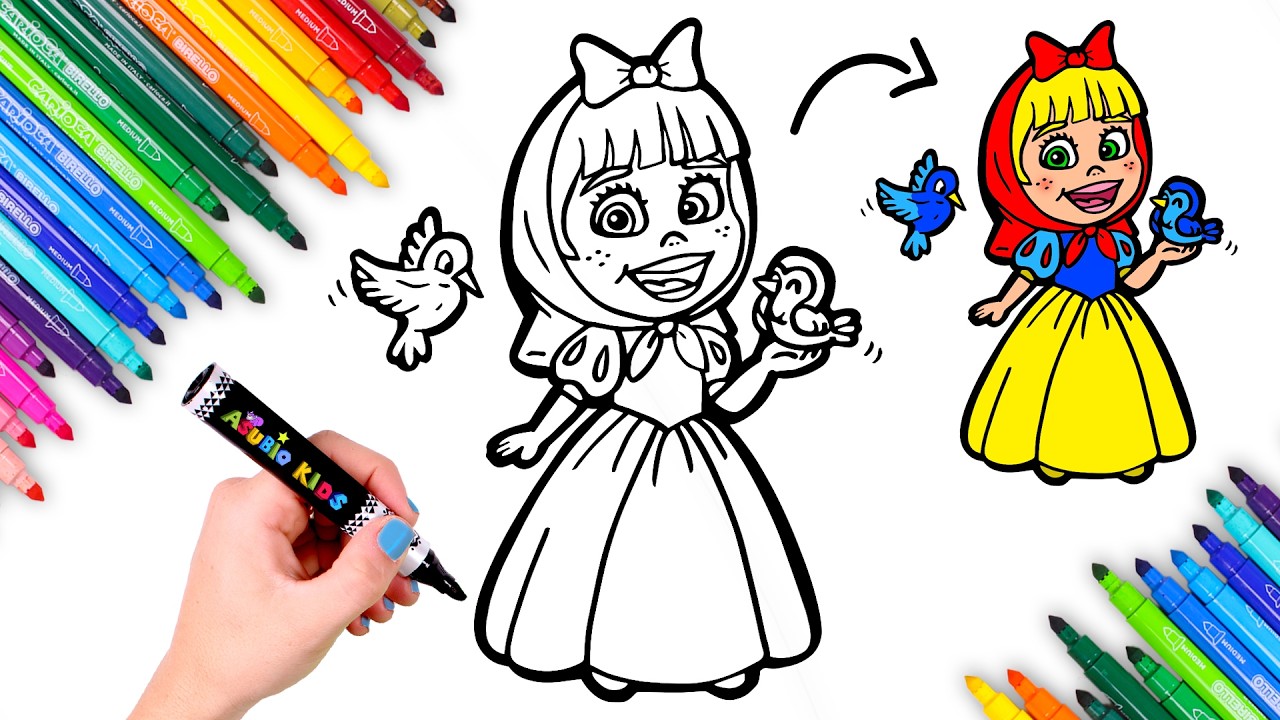 Dibuja y Colorea 🌈 MASHA se convierte en BLANCANIEVES por Carnaval