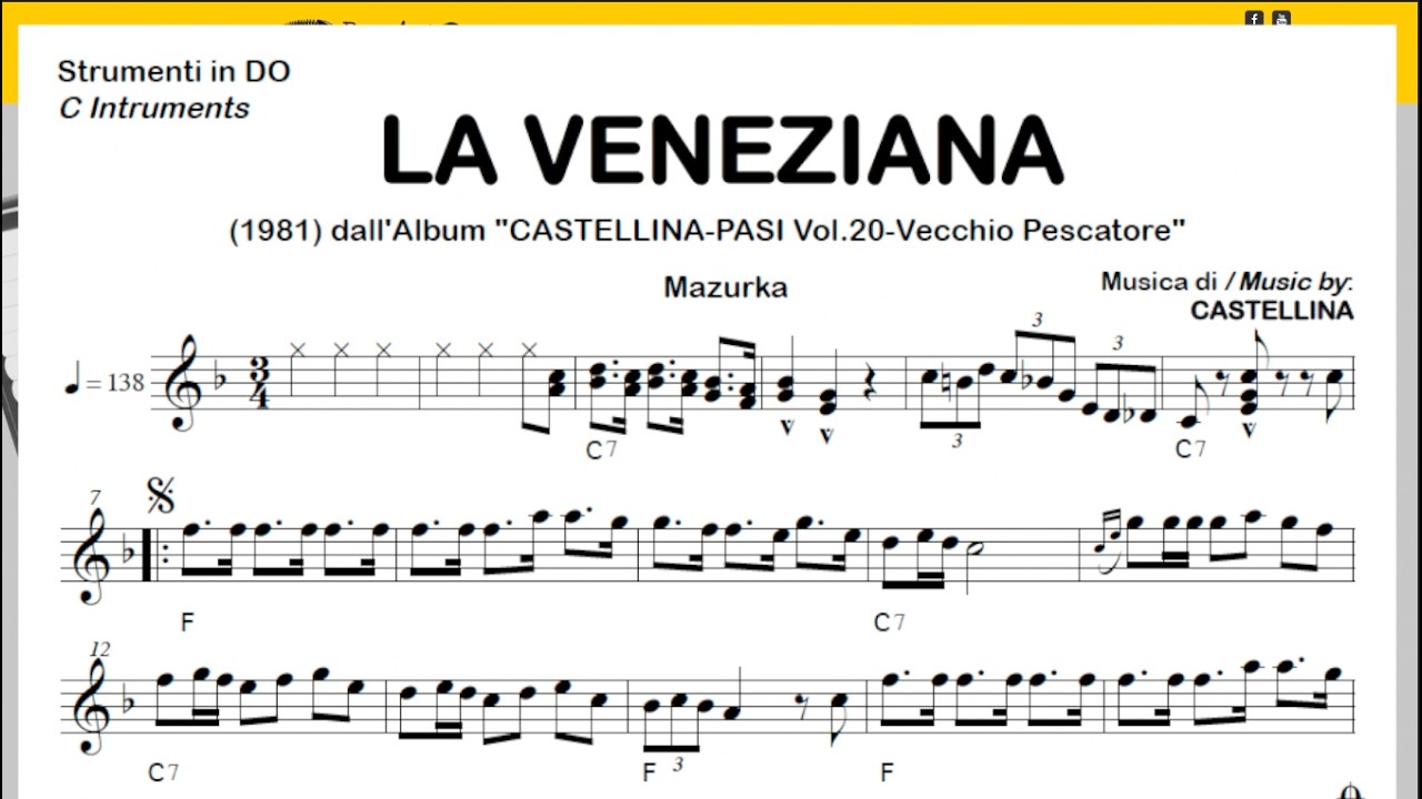 THE VENETIAN (LA VENEZIANA)(Castellina Pasi) mazurka: Playalong Backing Track Sheet Music C B♭ E♭