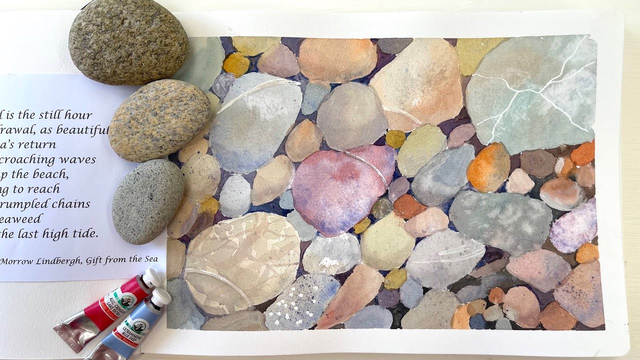 How to paint watercolor pebbles on a beach - a gift from the sea!