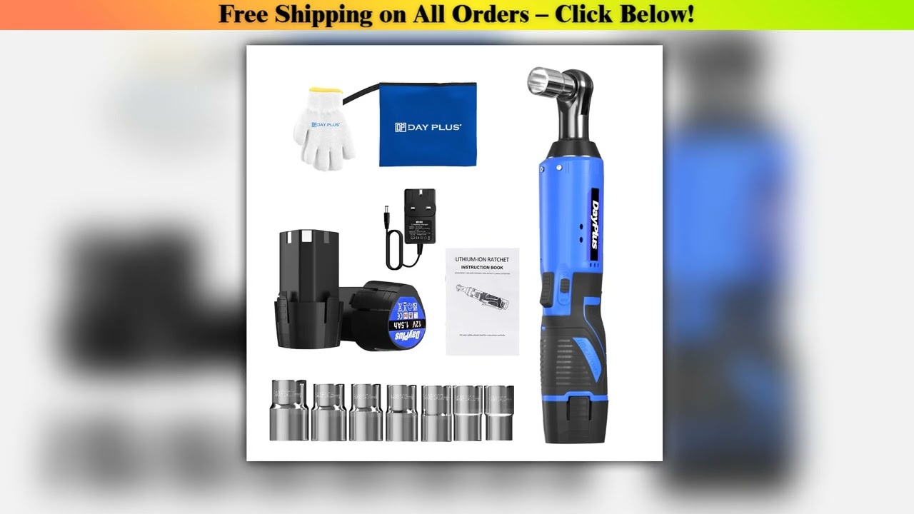 Electric Cordless Right Ratchet 3/8'' 90 Angle Wrench with LED Work Light +7pcs Sockets Set Power