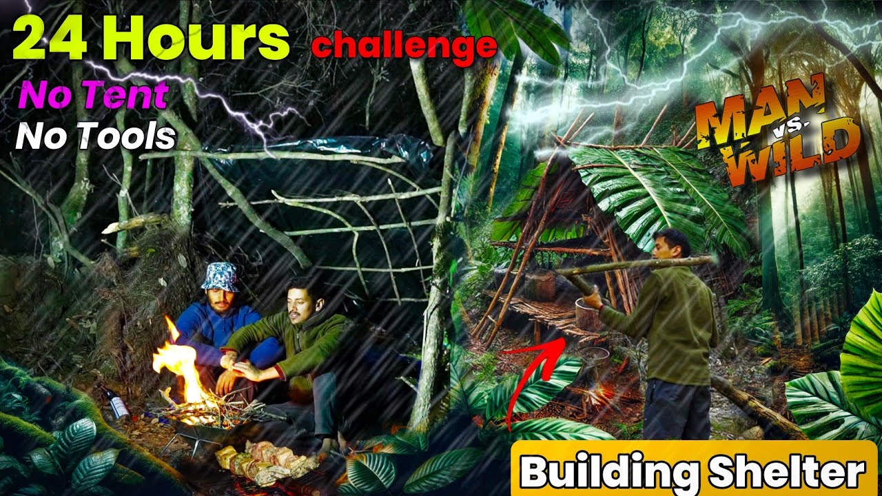 24 Hours Bushcraft Camping in Deep Forest No Tent, No Modern Tools | Bushcraft Camping In India