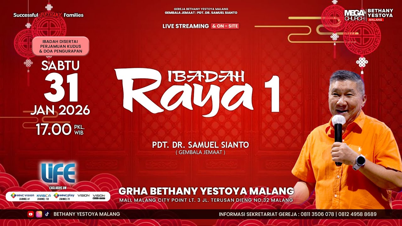 Ibadah Raya On-Site 1 (Tatap Muka) - Gereja Bethany Yestoya - 31 Jan 2026 - Pdt. Dr. Samuel Sianto