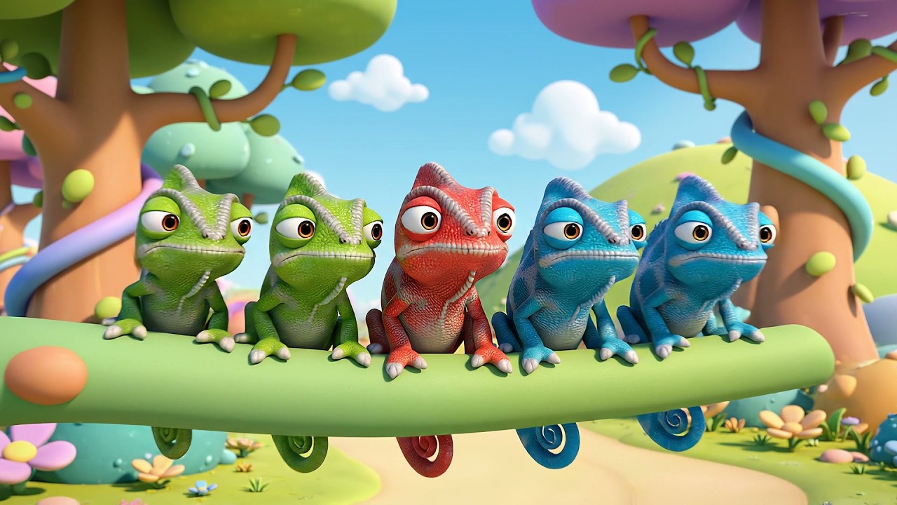 Cinco Pequeños Camaleones Bebés Cambian de Color | Canciones de Colores y Animales