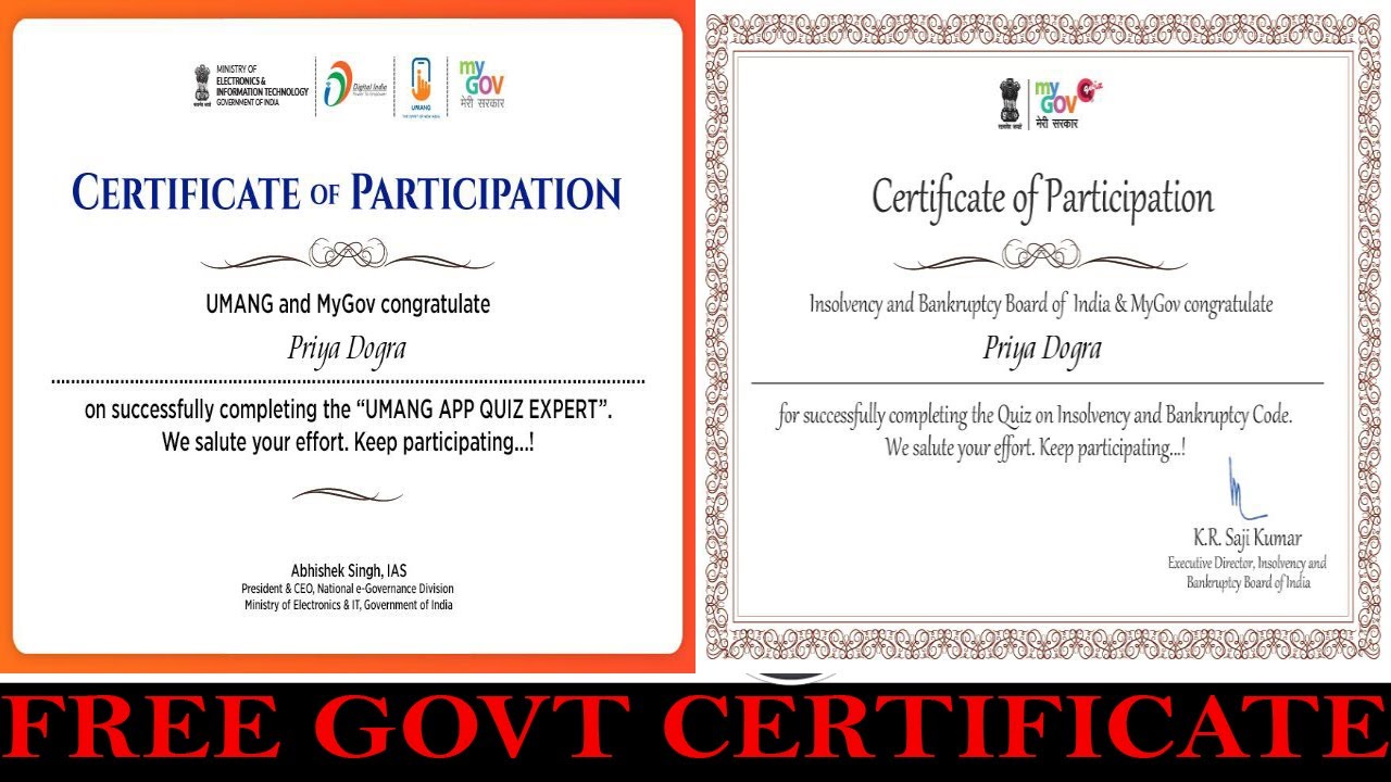 Govt Certificate Online - Online Government Quiz with Certificate