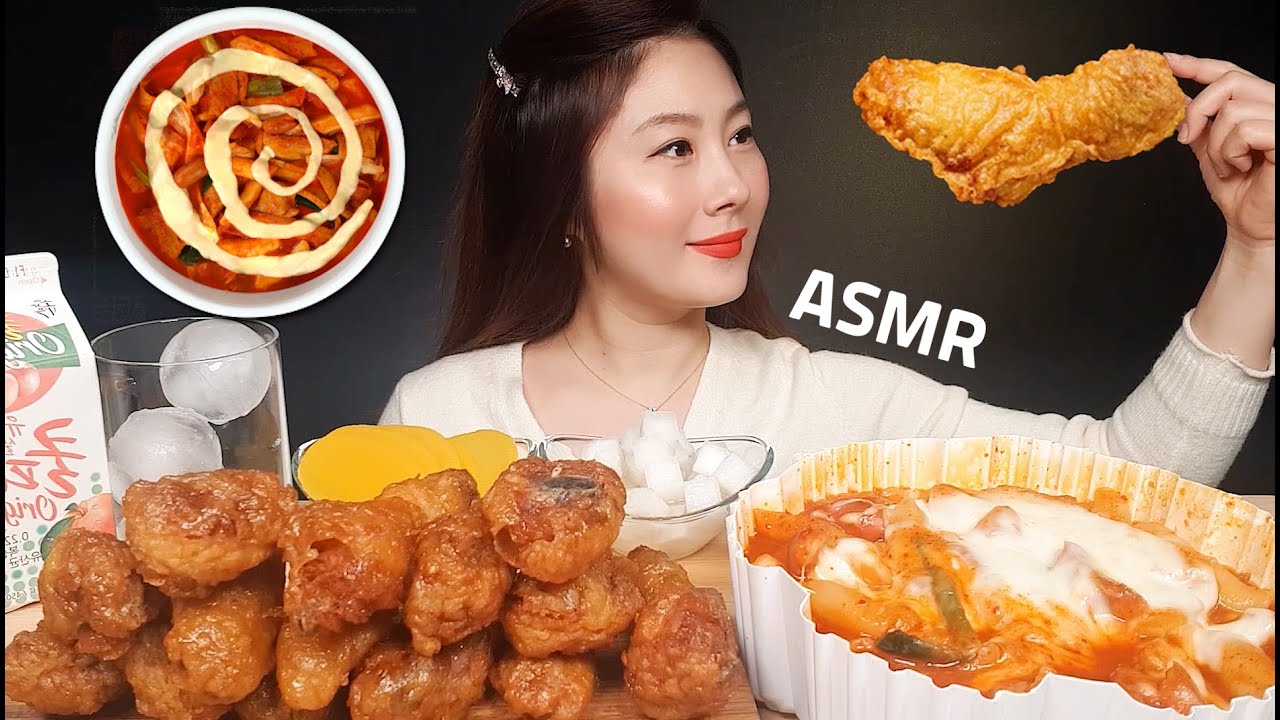 ASMR MUKBANG Ттеокбокки с курицей и пряностями 【Субтитры】🍗 Fried Chicken & Spicy Tteokbokki 😍 