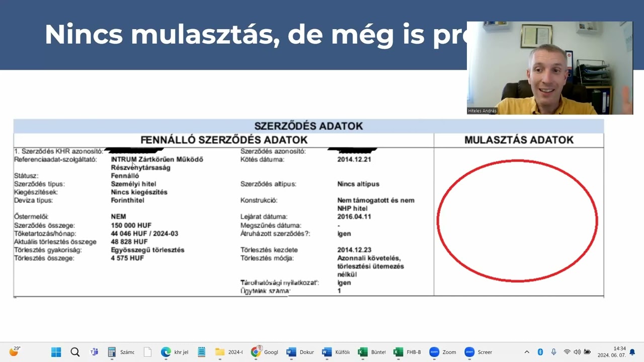 Khr /BAR/ listából lekért hiteljelentés értelmezése