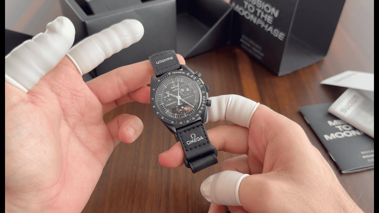 Swatch Omega Moonwatch Bioceramic Mission To The Moonphase - New Moon with Snoopy Black Case & Dial