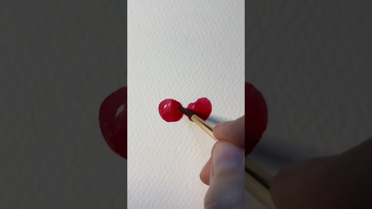 Watercolor Painting mini Cherries 🍒 in 15 seconds #art #shorts #watercolor #howto #fruit