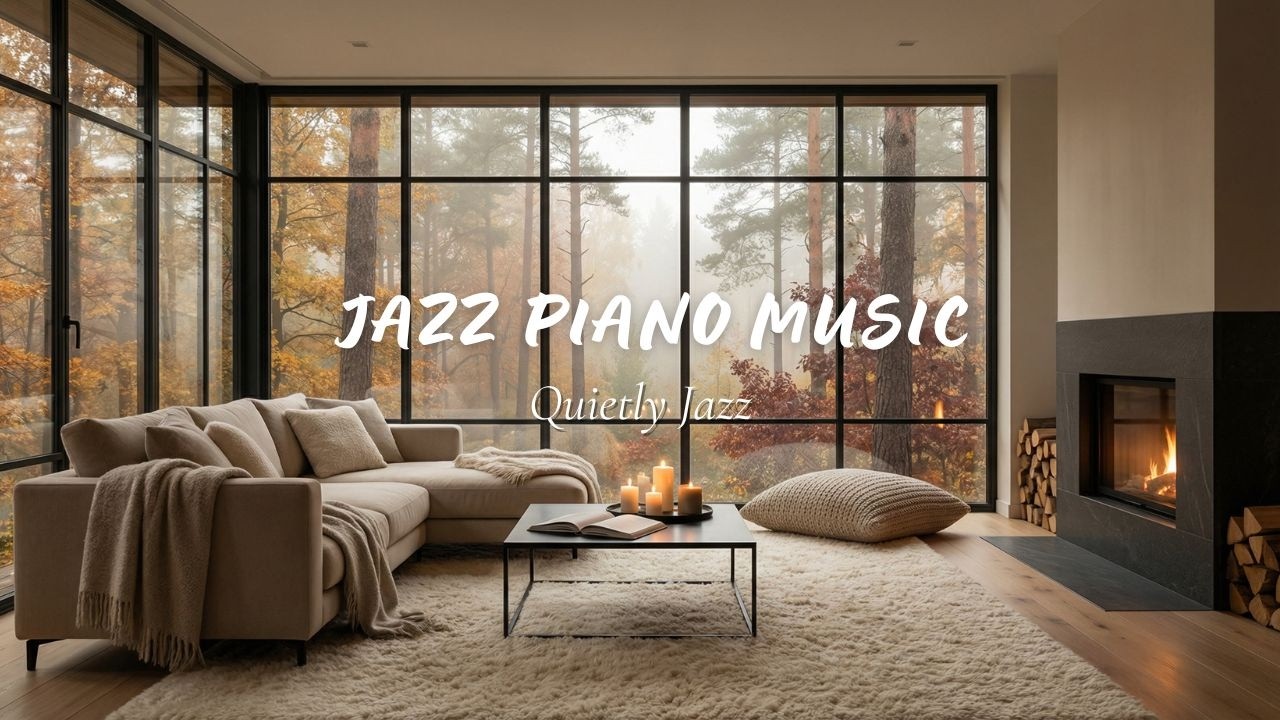 Relaxing Jazz Piano 🎹 Autumn Forest & Fireplace Ambience