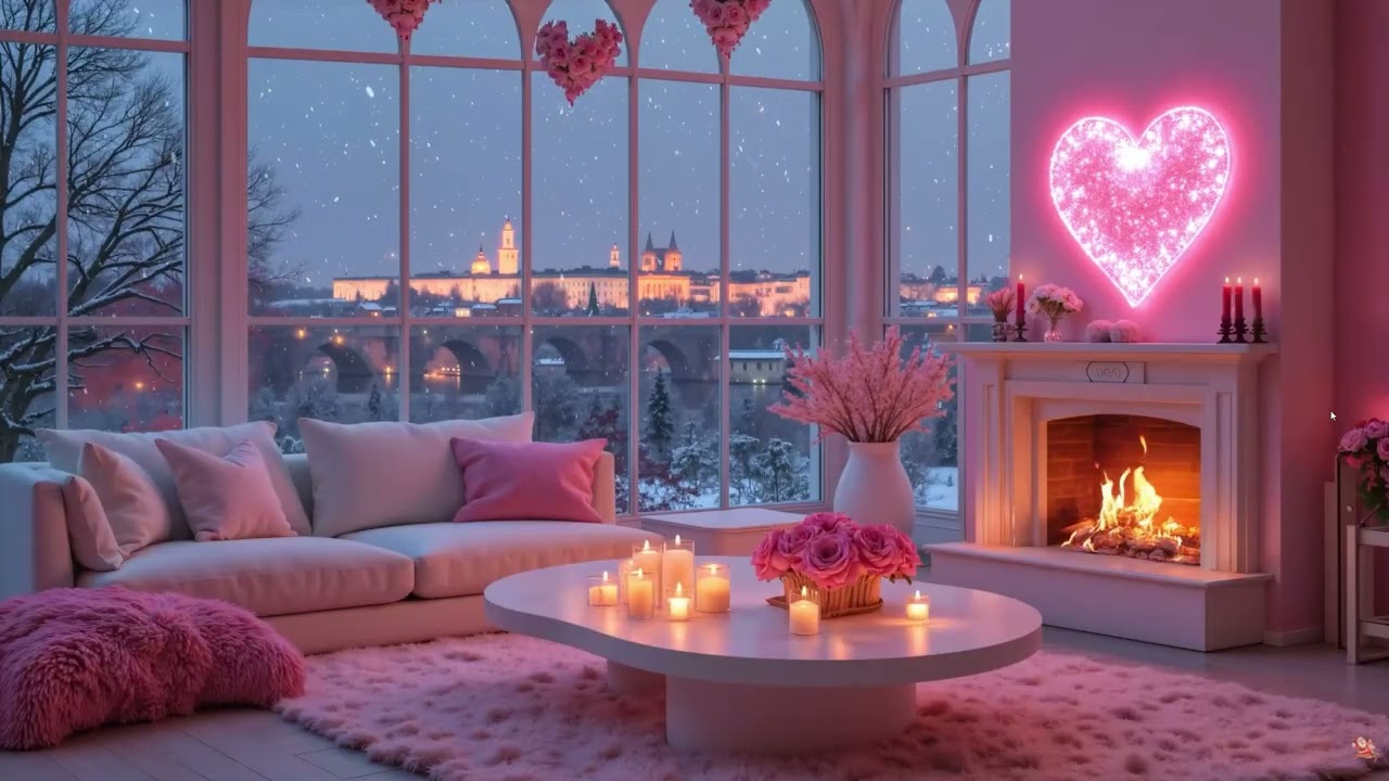 Cozy Valentine's Day Fireplace Ambience❤️🌹 Valentine Romantic Instrumental Music💌 Happy Valentine's