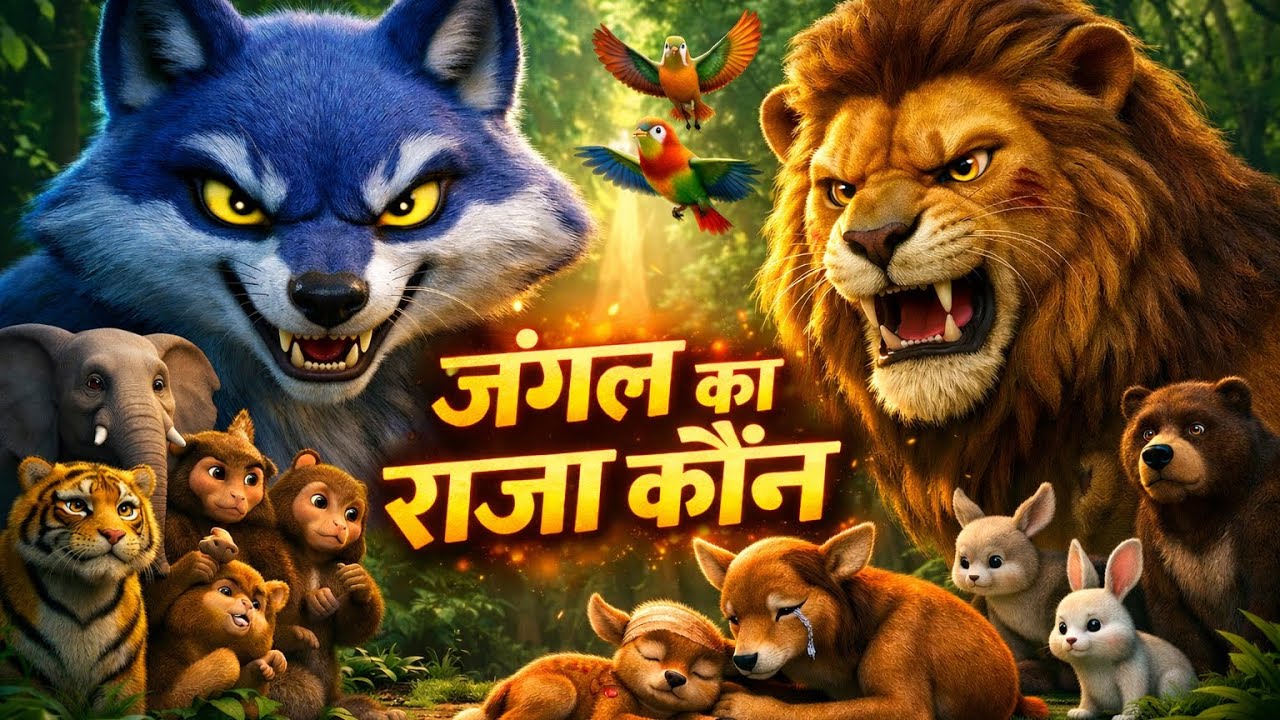 जंगल का राजा कौन लोमड़ी और शेर की कहानी।🥰😨❤️#cartoon #animation #ai #video #moralstories 