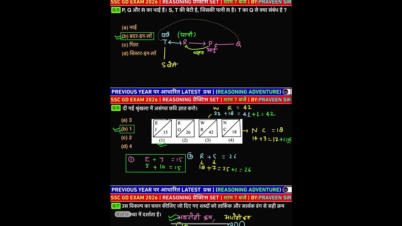 Reasoning Practice Set| sscgd, uppolice,RPF, groupd
