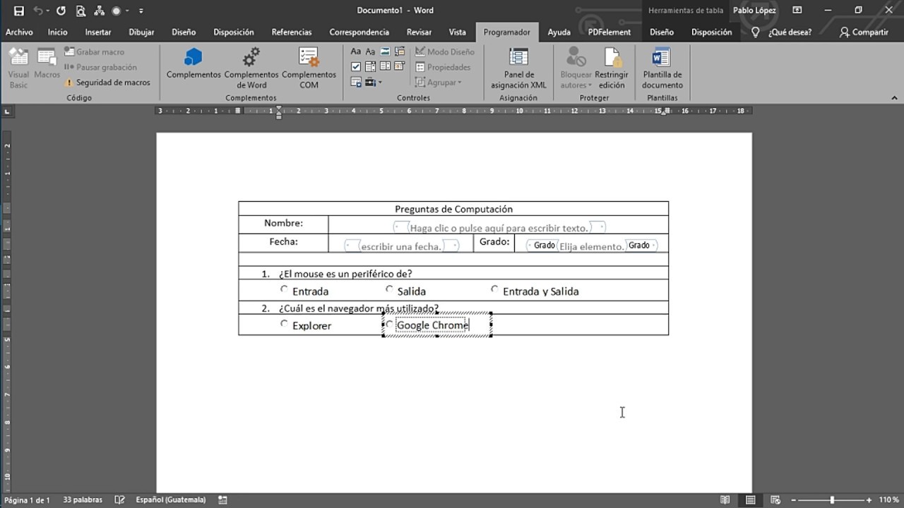 Formulario en Word 2019