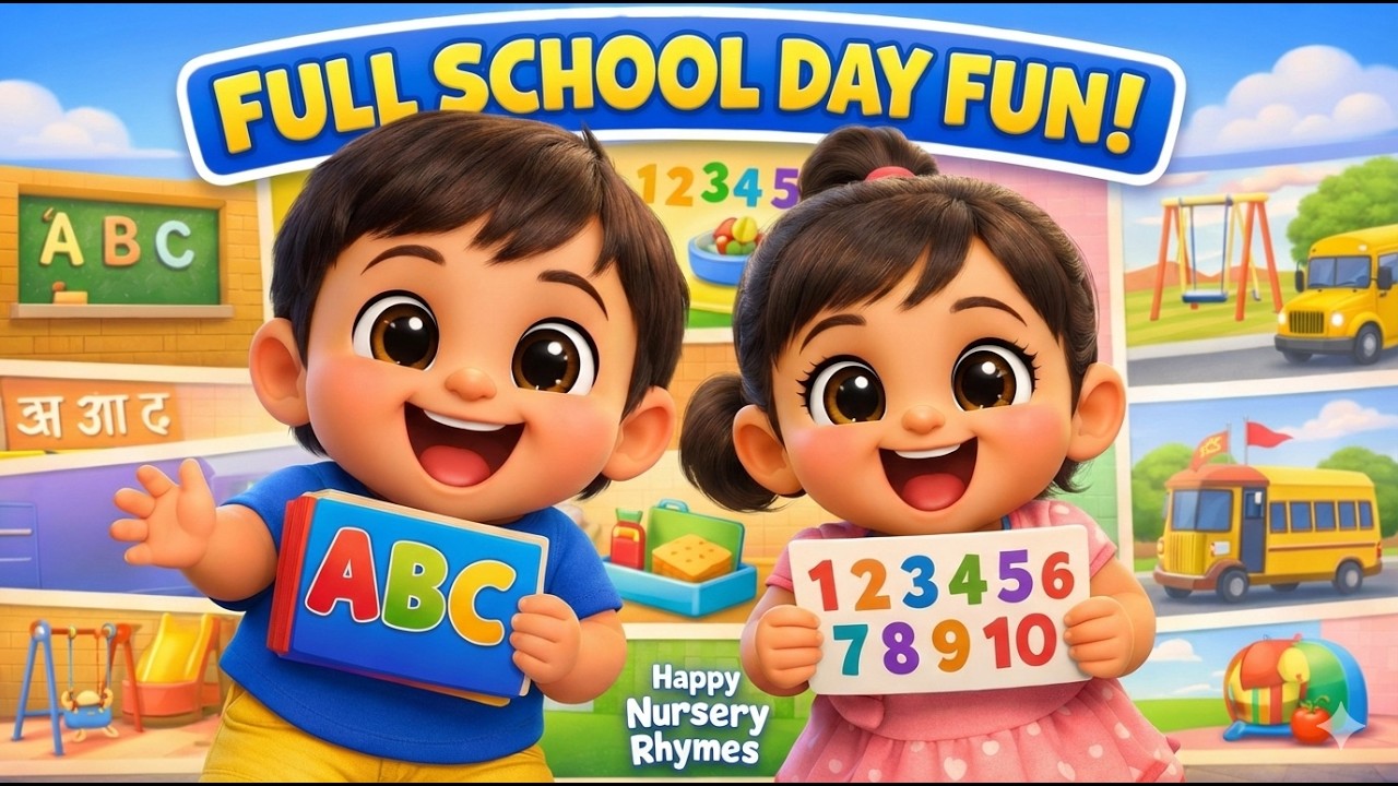 Full School Day Rhymes 🏫 | ABC Class, Hindi Class, Counting, Lunch & Games | Happy Nursery Rhymes