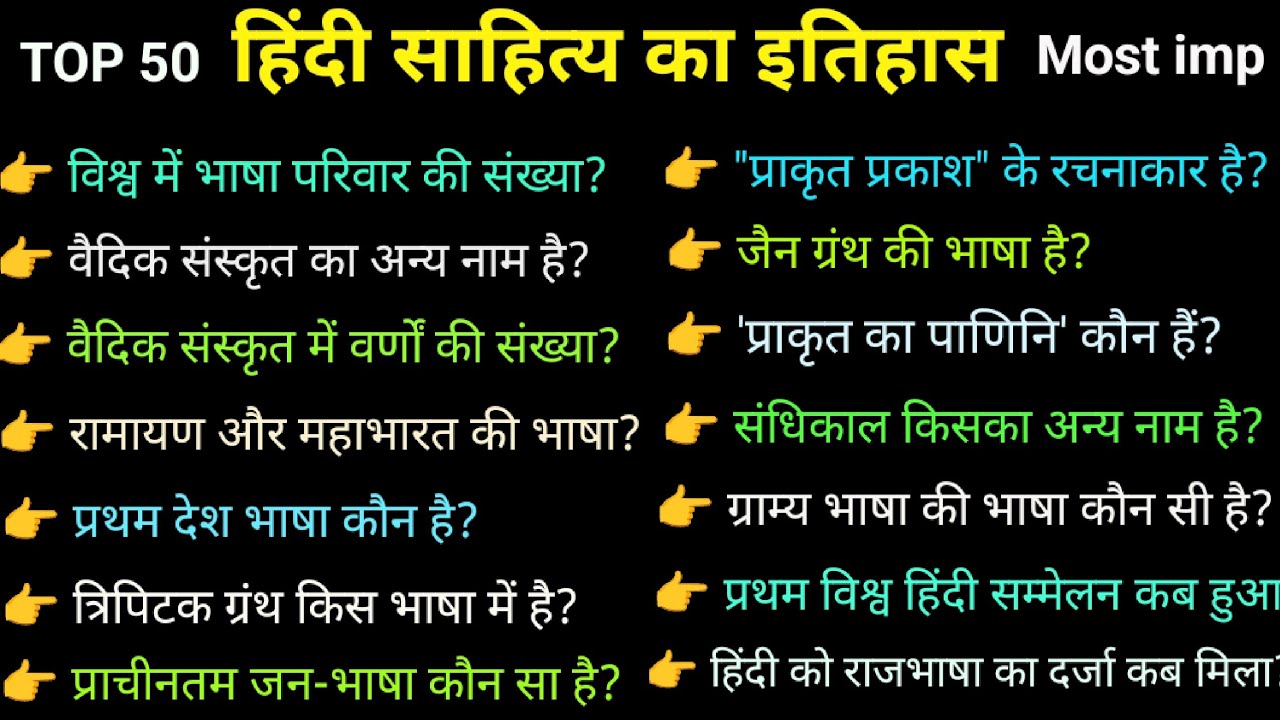 हिंदी साहित्य के Top 50 प्रश्न | Hindi Sahitya Ka Itihas | UPSI Hindi Sahitya | हिंदी साहित्य #upsi