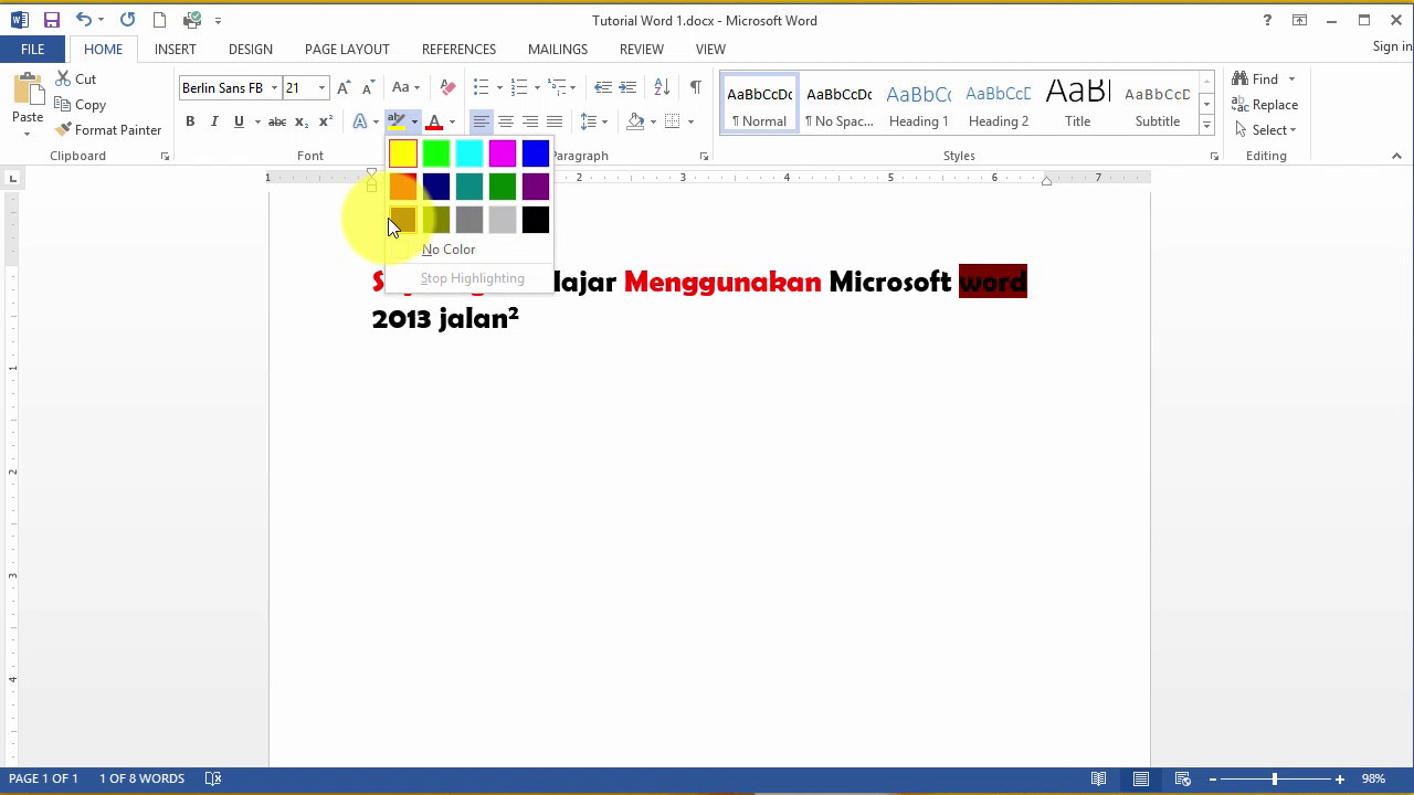 Tutorial Ms.Word 2013 - 2 - Mengubah Font Style