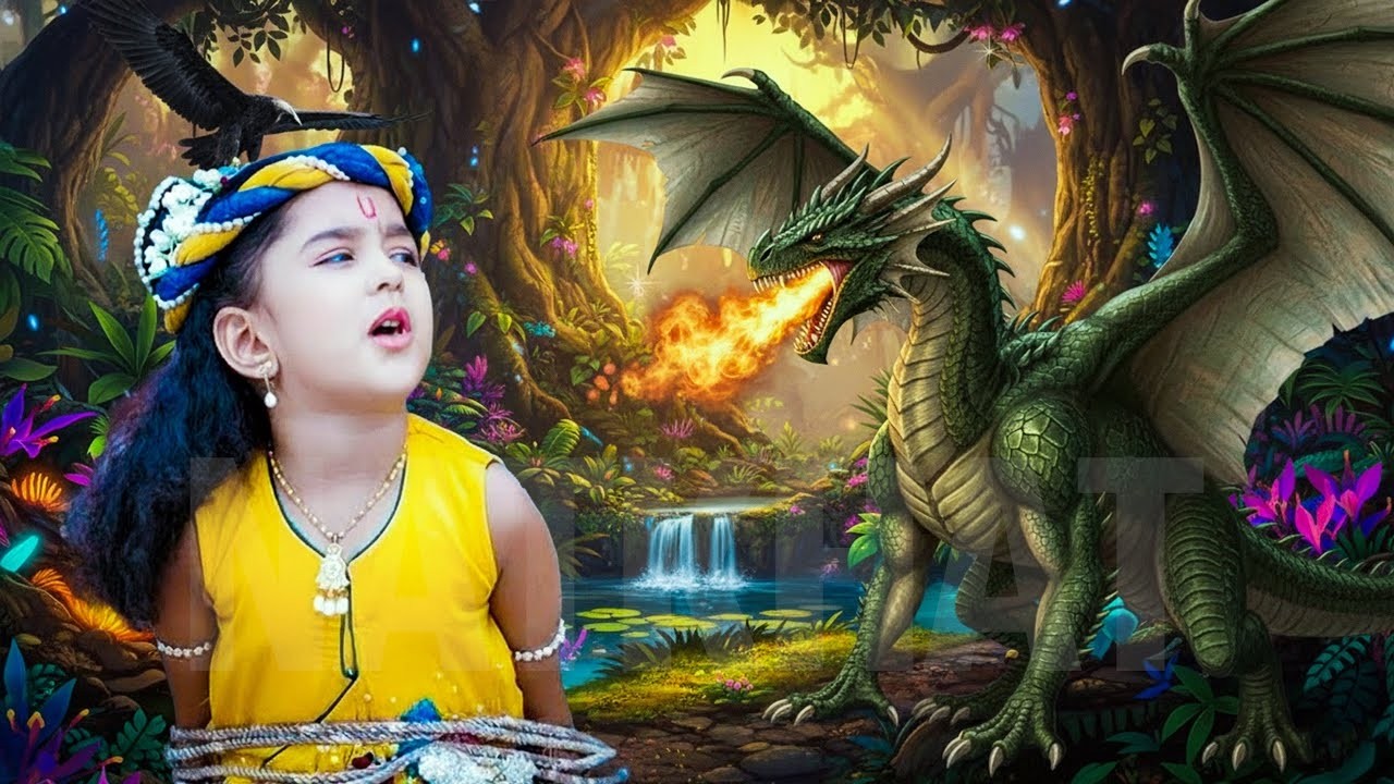 क्या हुआ जब एक राक्षस डायनाशोर का रूप लेकर बाल कान्हा पर आग का वर्षा करने लगा | #Krishna Leela