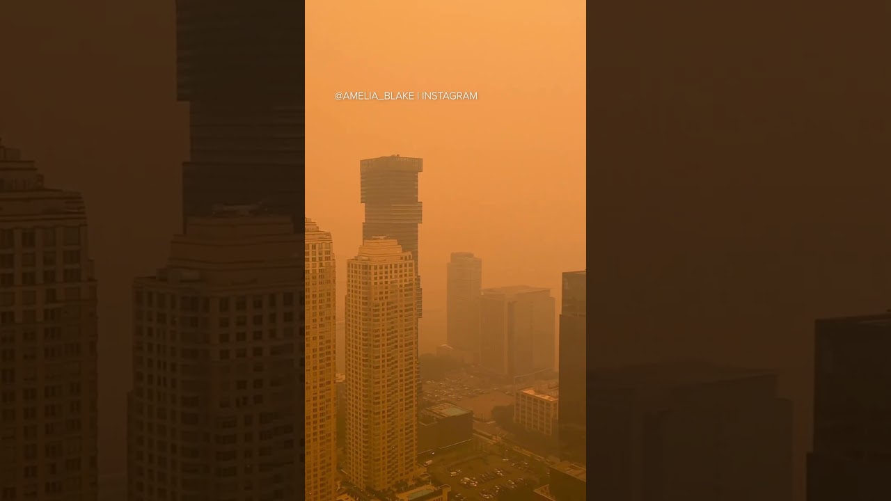 NYC on a normal day vs. NYC during the height of impact of smoke from Canada wildfires