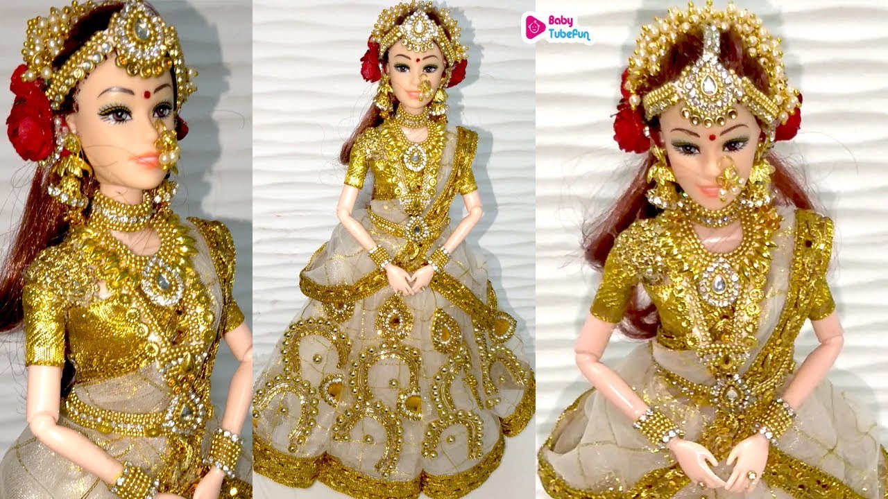Kerala barbie saree making | Indian bridal doll making/jewellery | Traditional barbie saree draping