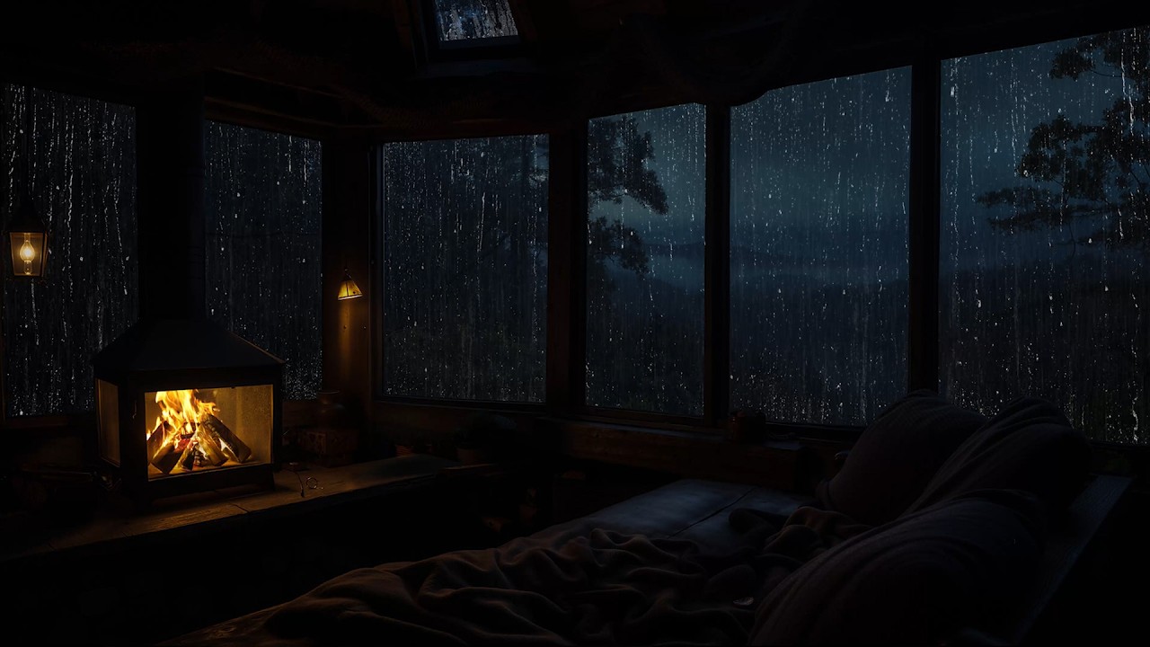 Soft Rain Sounds and Crackling Fire in a Quiet Cabin | Peaceful Ambience for Sleeping