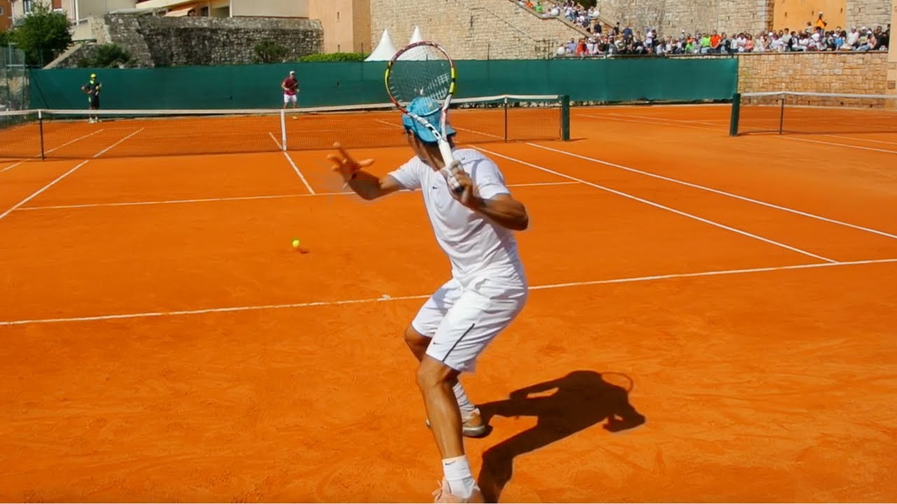Rafael Nadal Training Clay Court Level View vs Berloq in Monte Carlo - ATP Tennis Practice