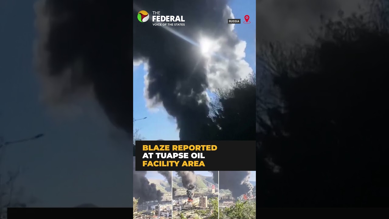 Drone strike triggers massive fire at Russian oil refinery | #shorts